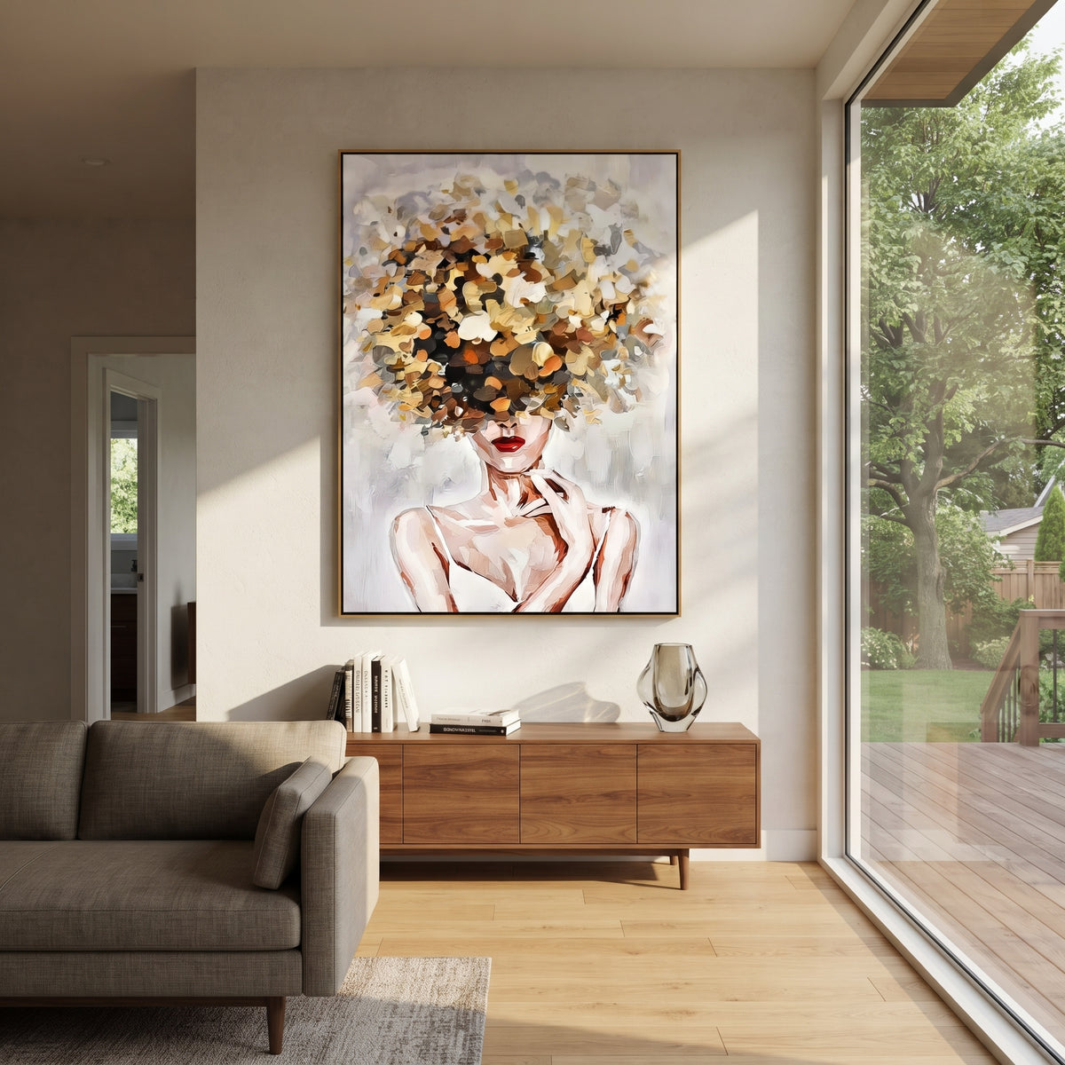 Pale Blossoms Replace Thought displayed as a Retro Modern room focal point