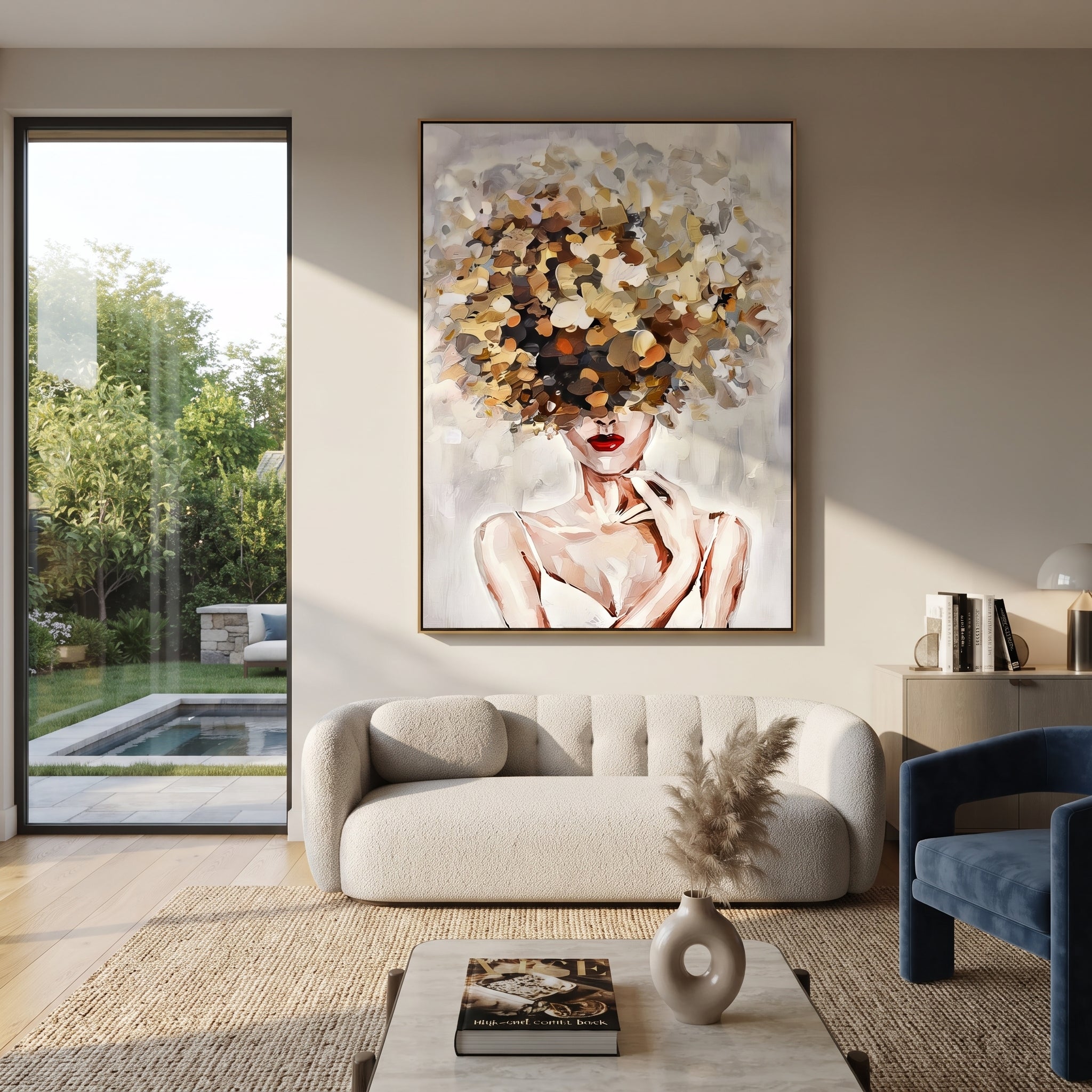 Pale Blossoms Replace Thought styled in a layered residential interior