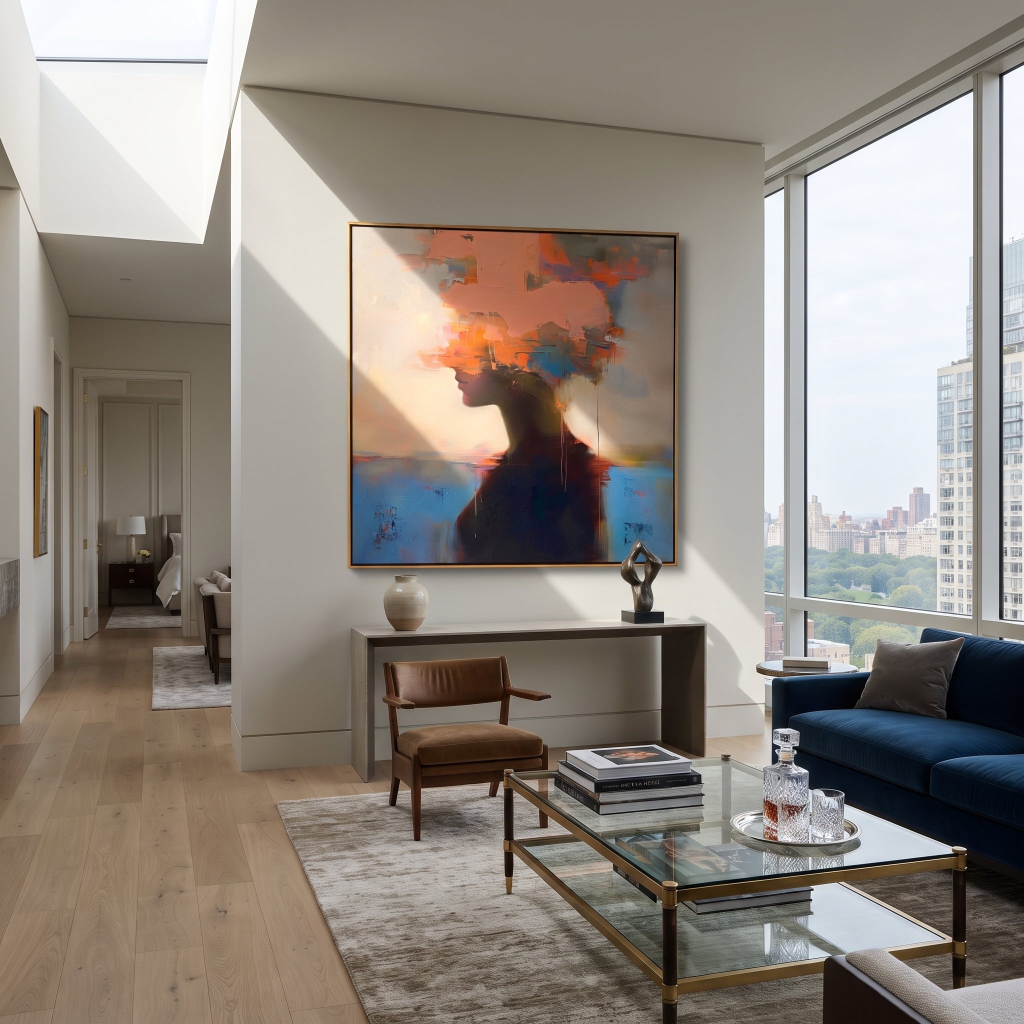 Fire Clouds Crown Silence displayed in a warm contemporary interior