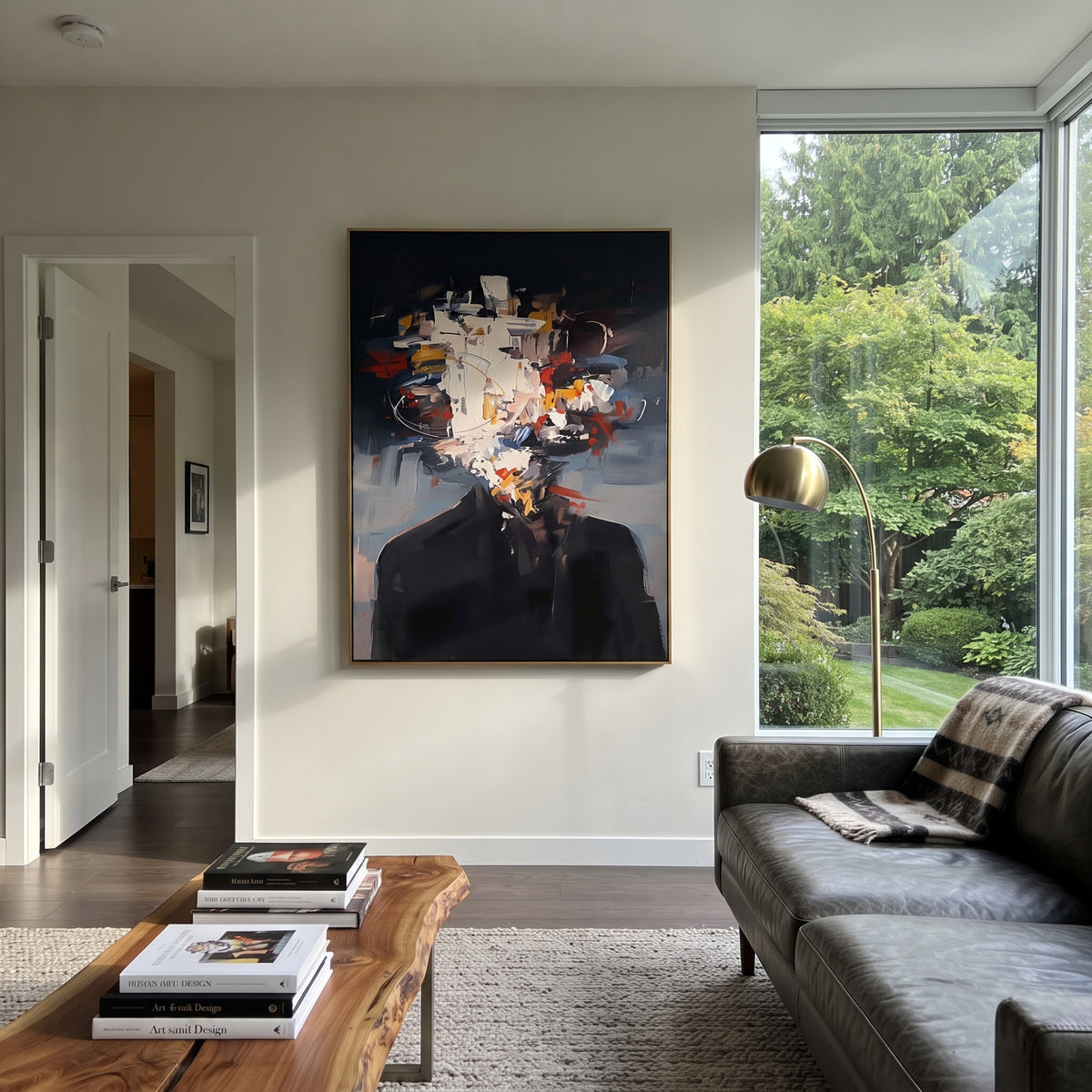 White Paint Shatters Suit styled with neutral modern furnishings