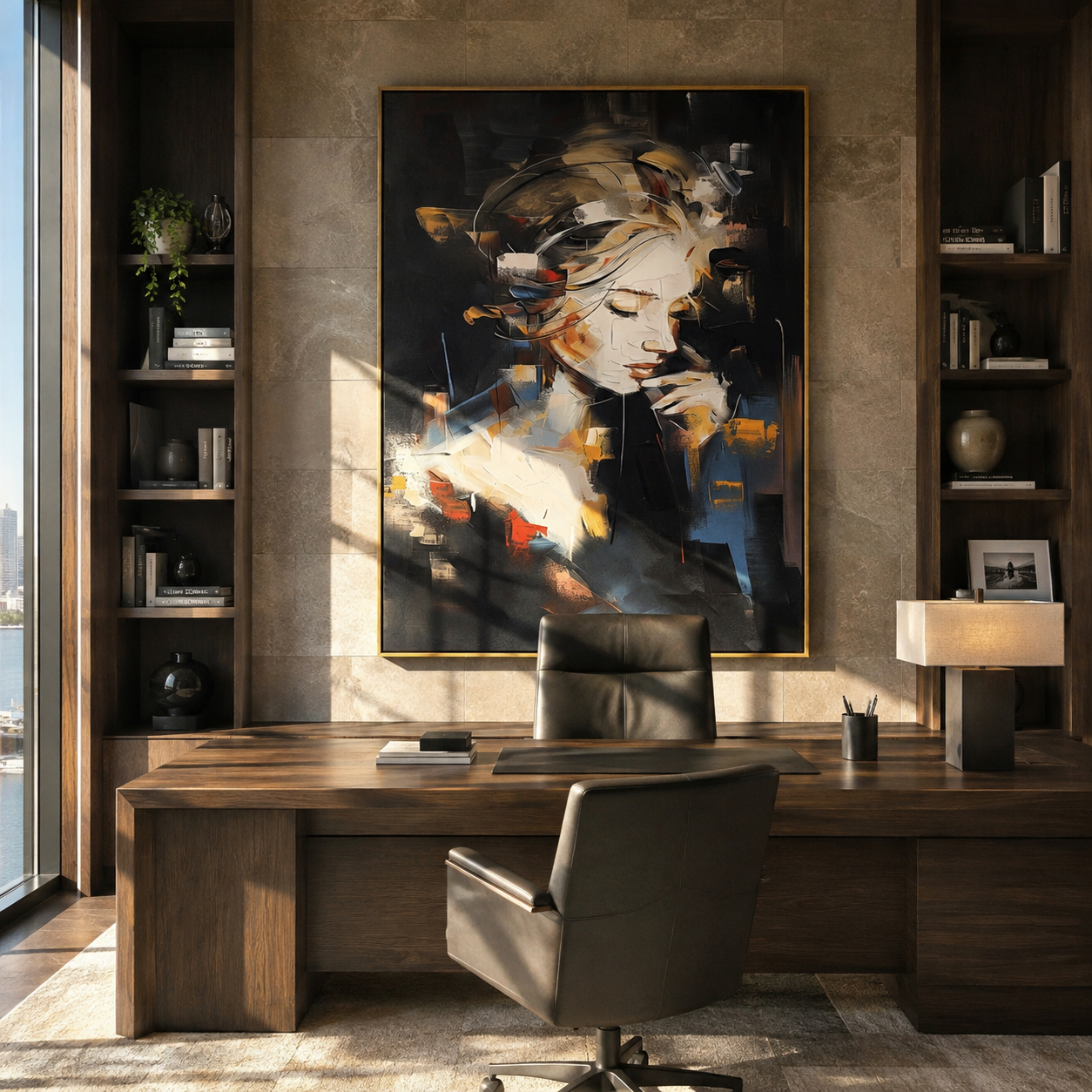 Ochre Face Emerges Slowly displayed in a warm contemporary interior