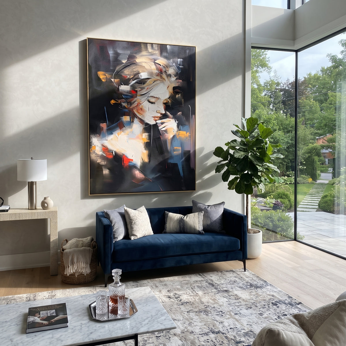 Ochre Face Emerges Slowly presented above a contemporary console