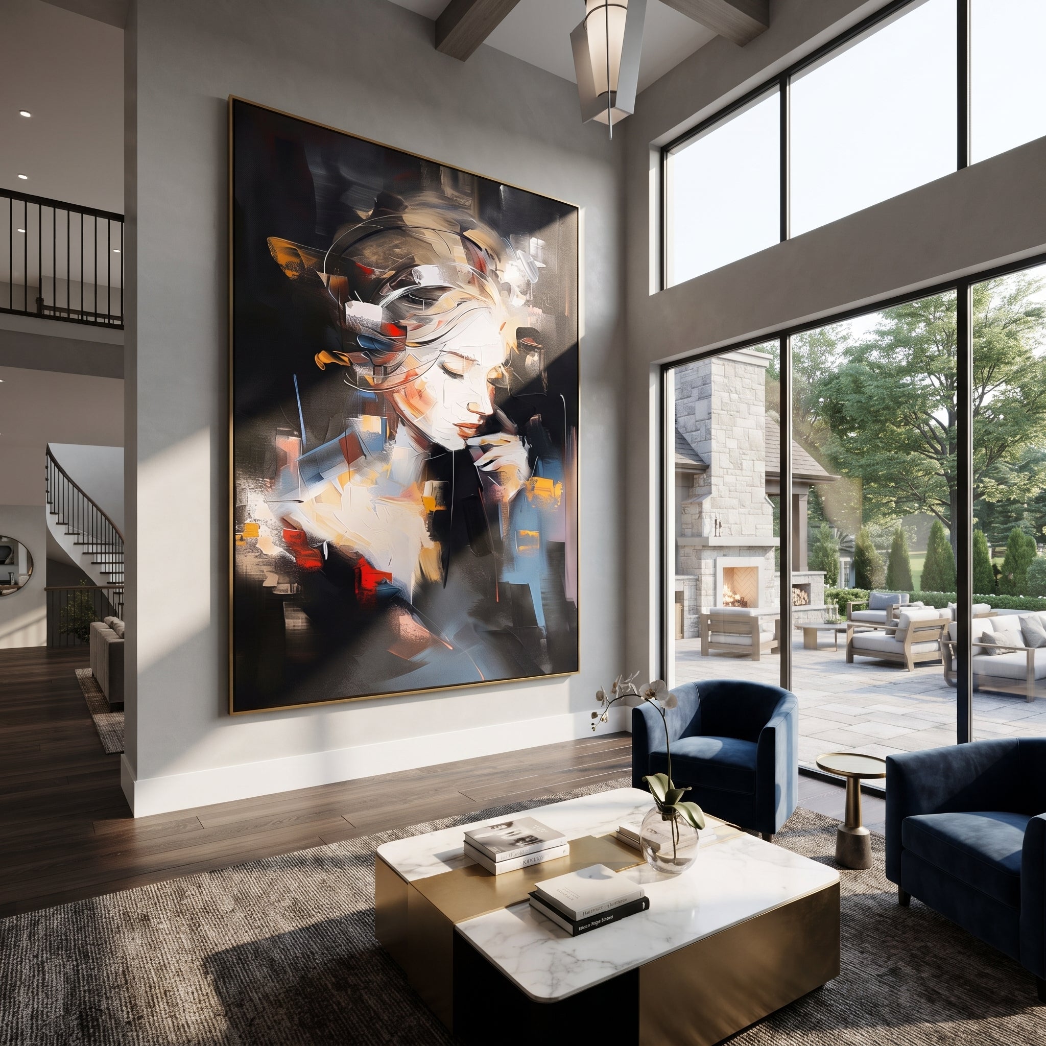 Ochre Face Emerges Slowly displayed as a Retro Modern room focal point