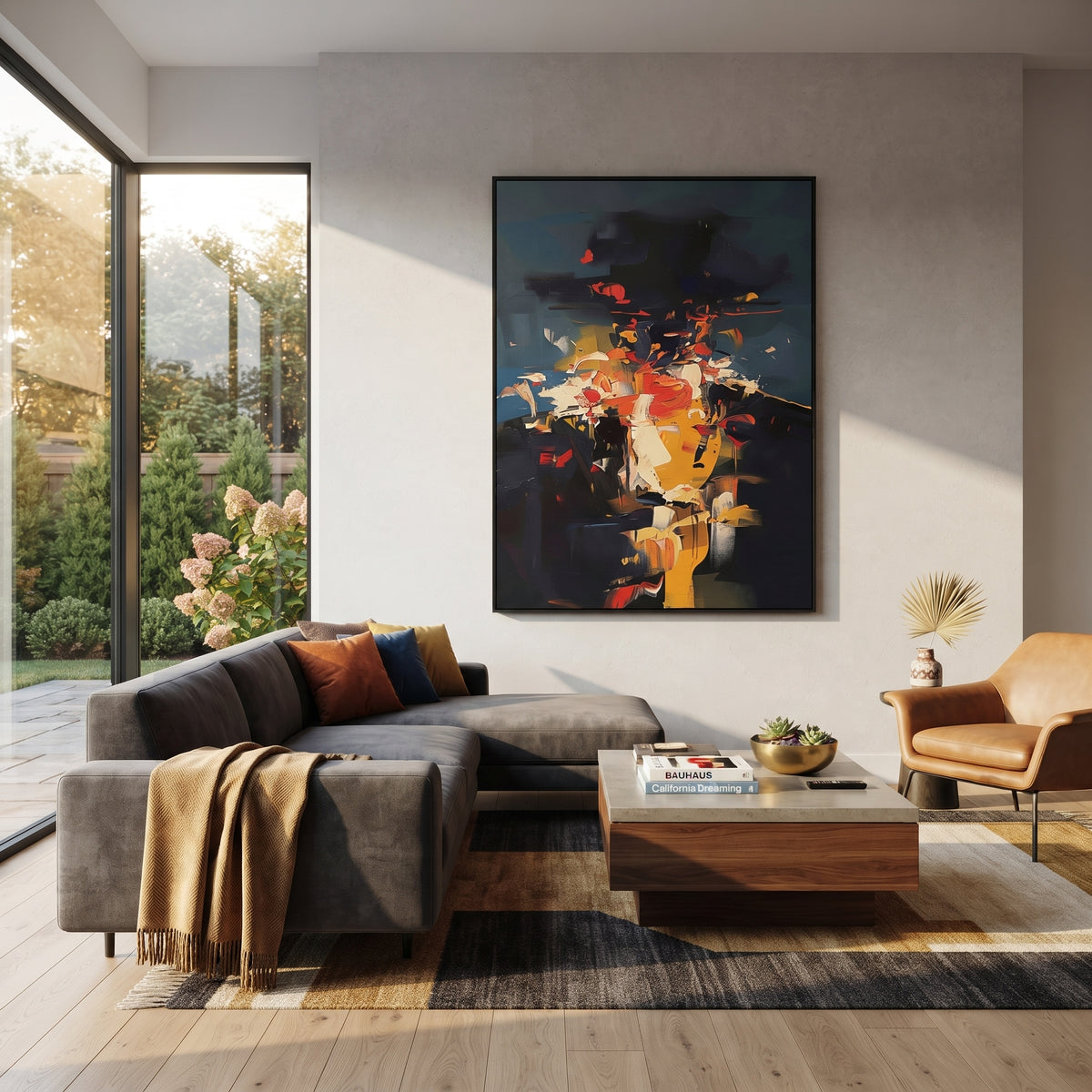 Color Blooms Above Black presented above a contemporary console