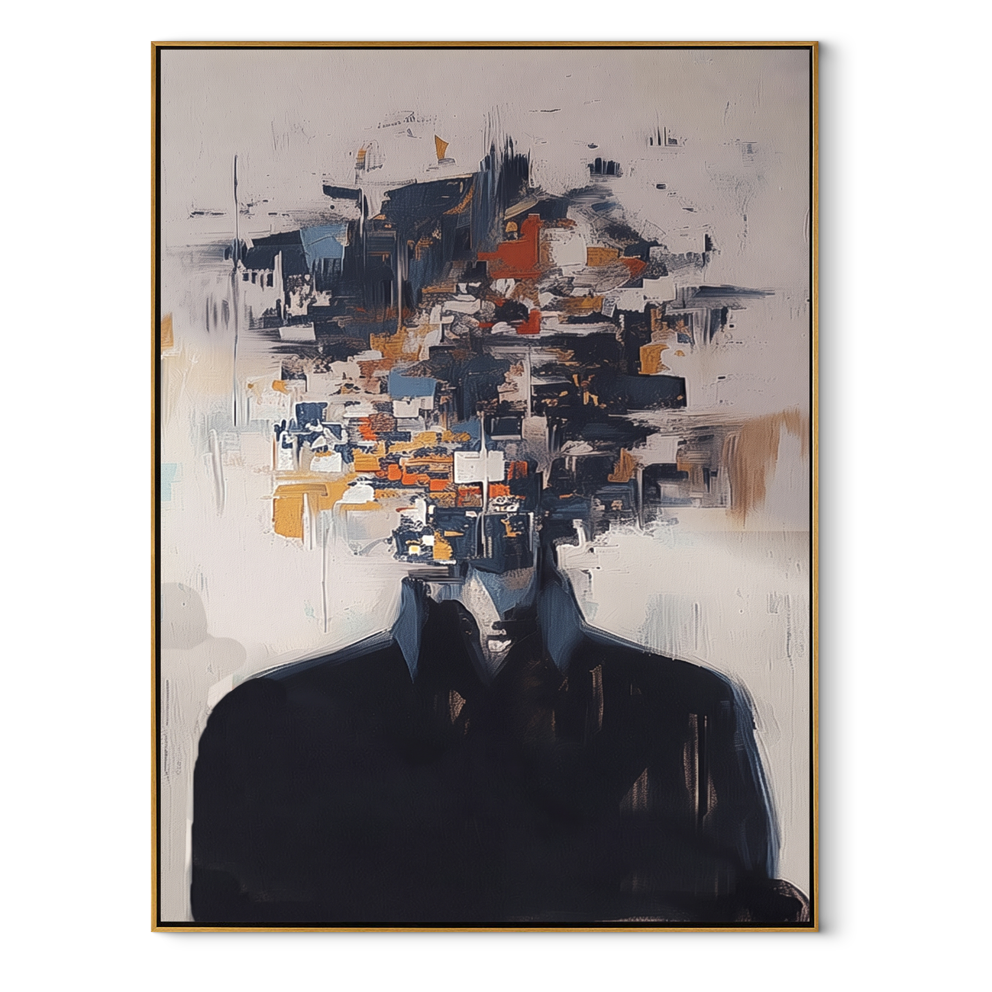 Soft Fragments Replace Face textured figurative painting, vertical canvas artwork