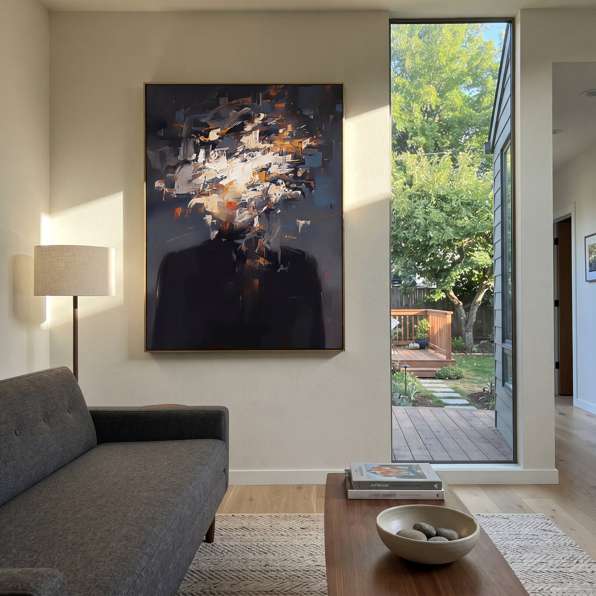 Blue Ochre Clouds Gather styled with neutral modern furnishings