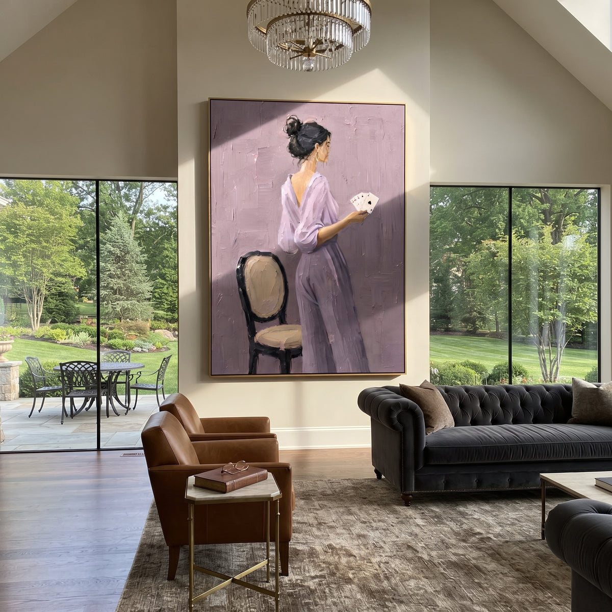 Lavender Suit Holds Cup displayed in a warm contemporary interior