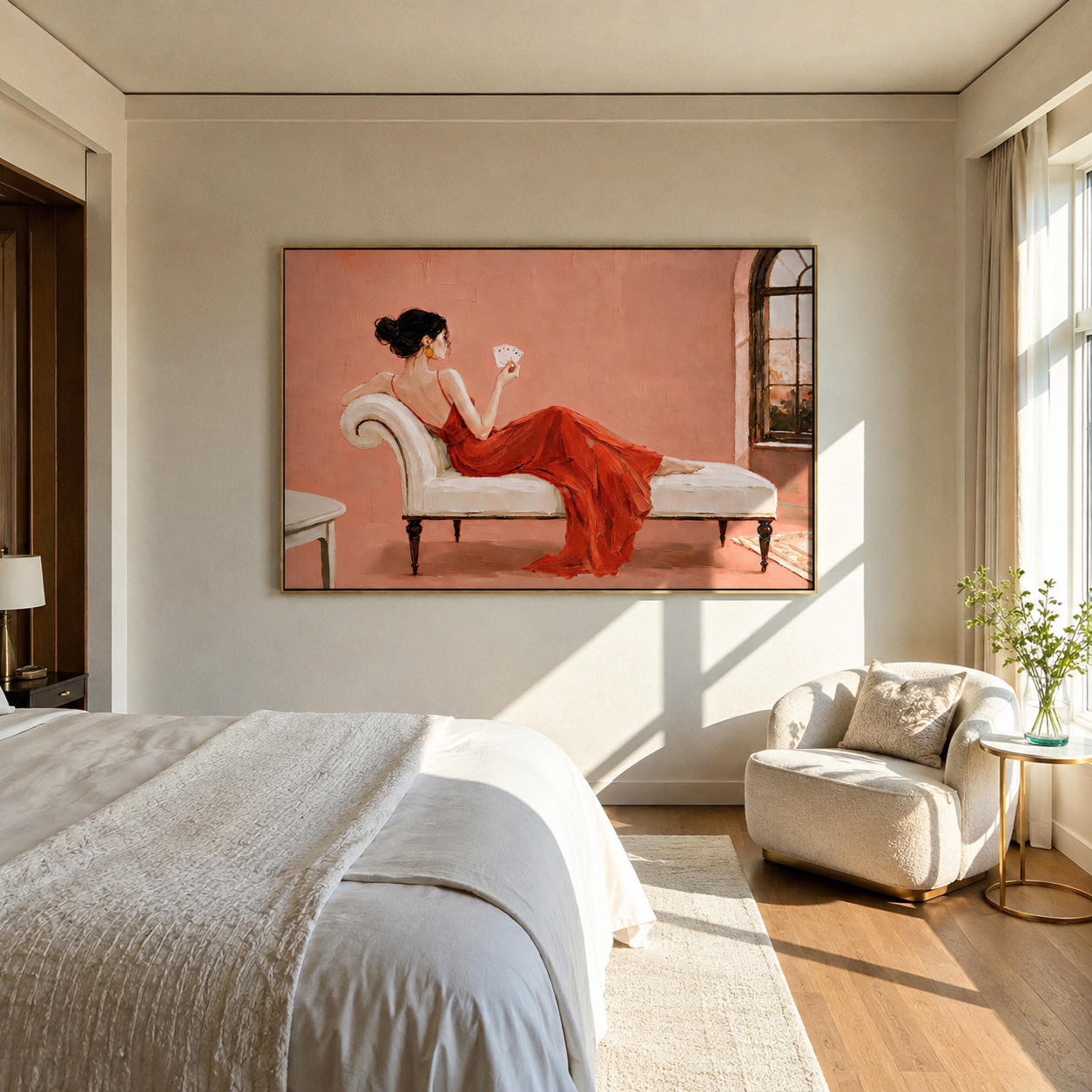 Two Women Trade Stories styled with neutral modern furnishings