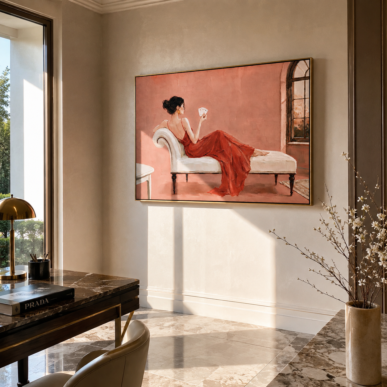 Two Women Trade Stories displayed as a Retro Modern room focal point