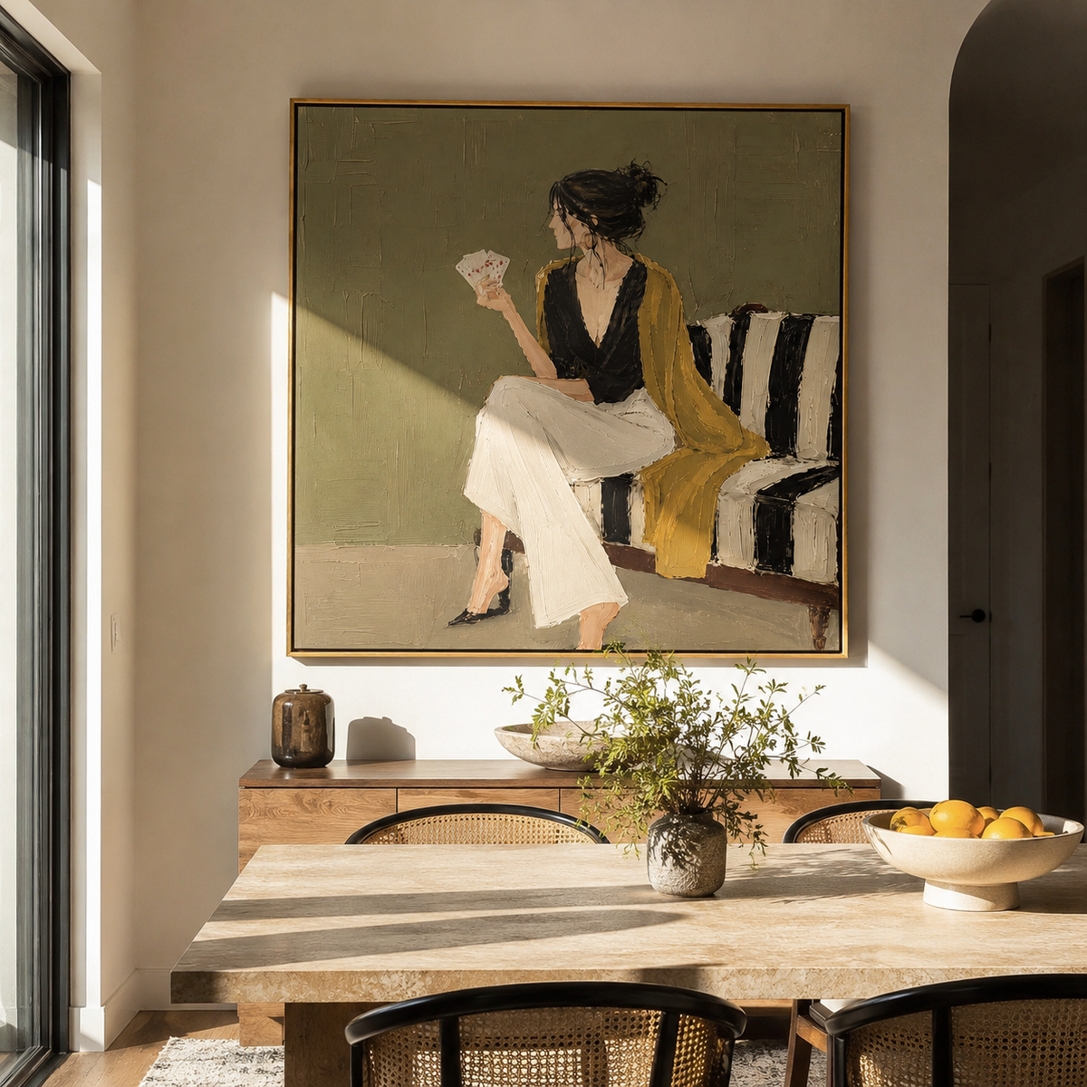 White Trousers Hold Still displayed in a warm contemporary interior
