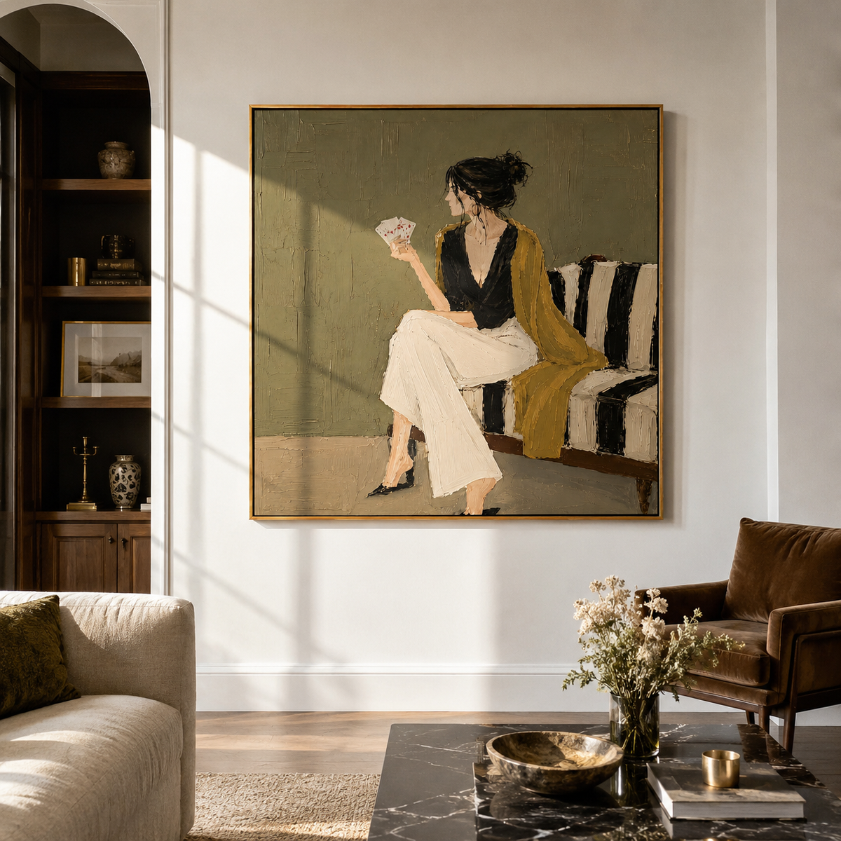 White Trousers Hold Still presented above a contemporary console