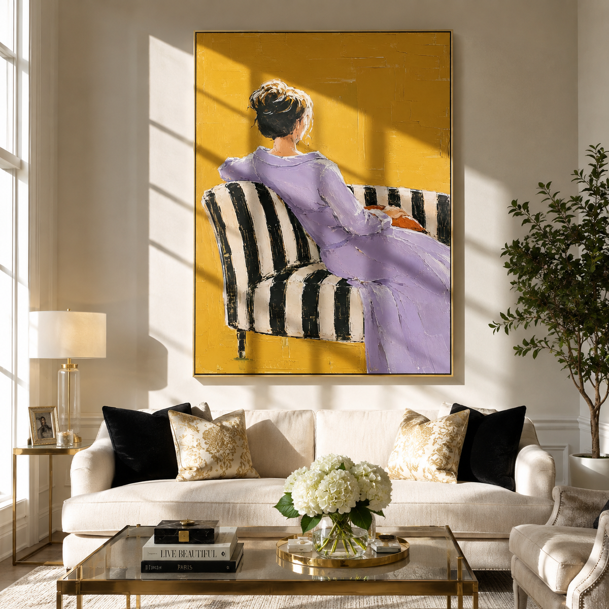 Lavender Dress Faces Away displayed as a Retro Modern room focal point
