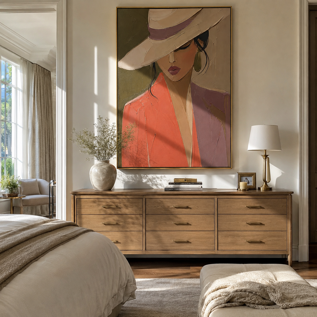 Wide Hat Meets Coral displayed in a warm contemporary interior