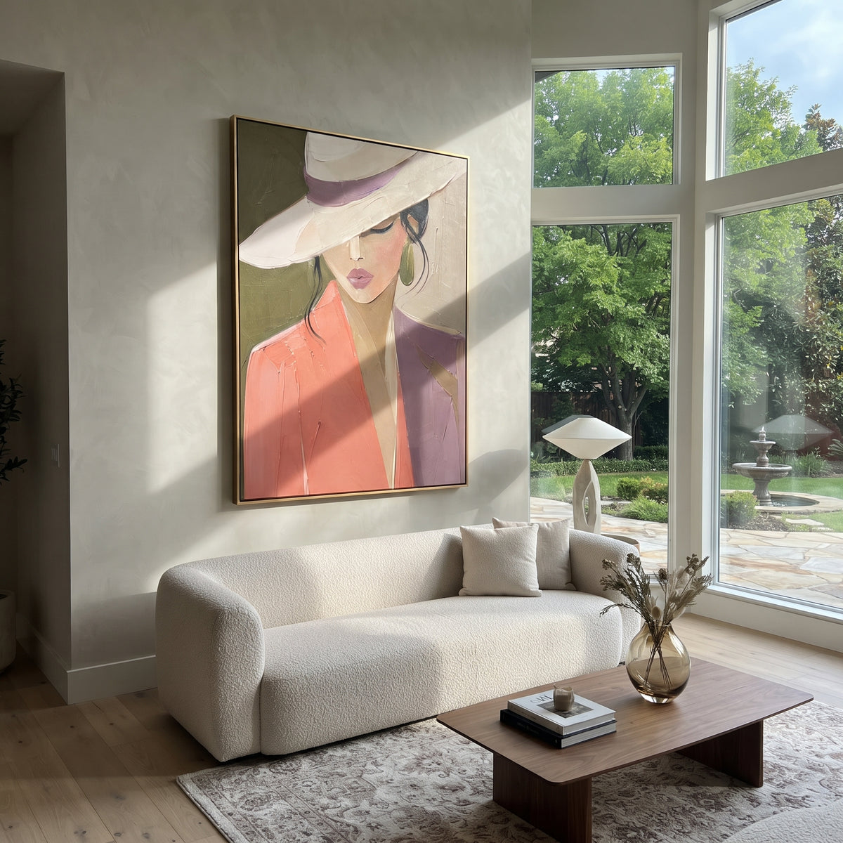 Wide Hat Meets Coral displayed as a Retro Modern room focal point