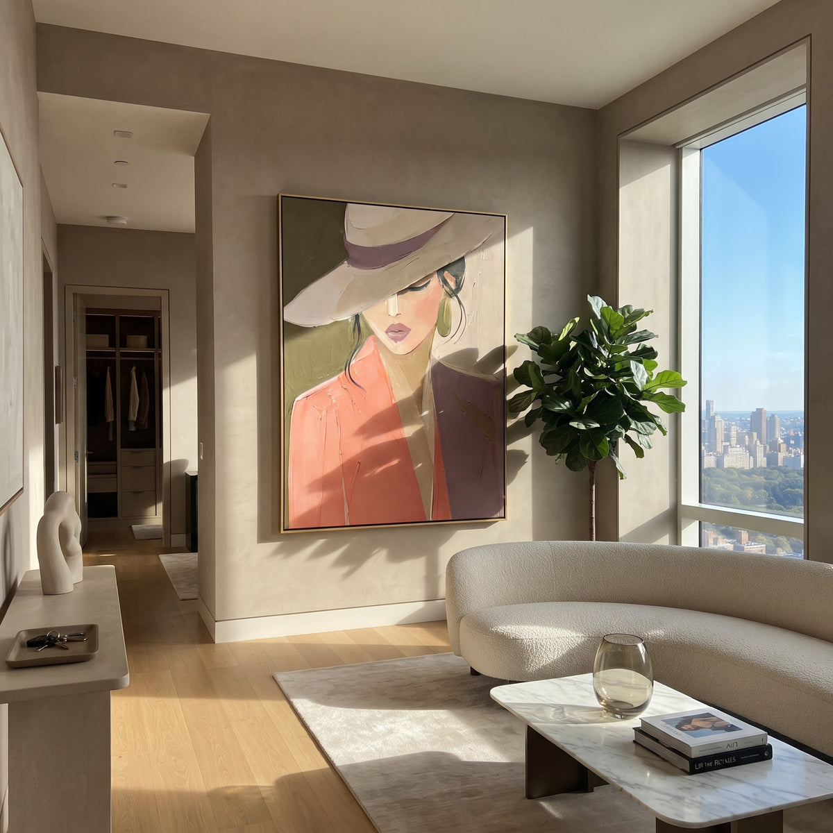 Wide Hat Meets Coral styled in a layered residential interior