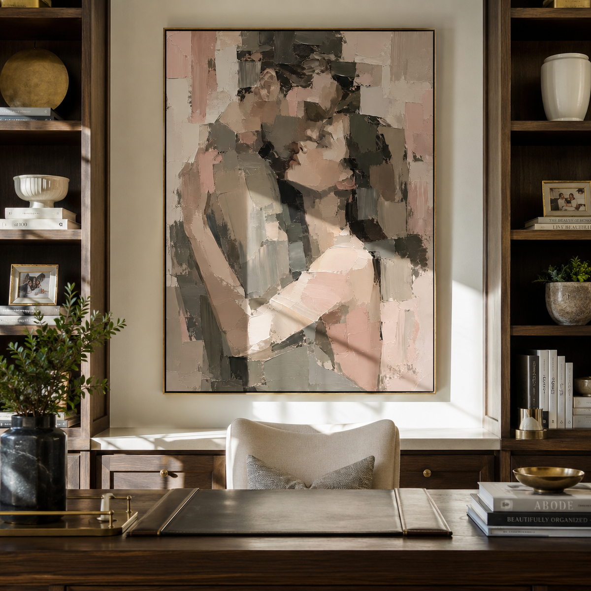 Rose Fragments Find Her displayed in a warm contemporary interior