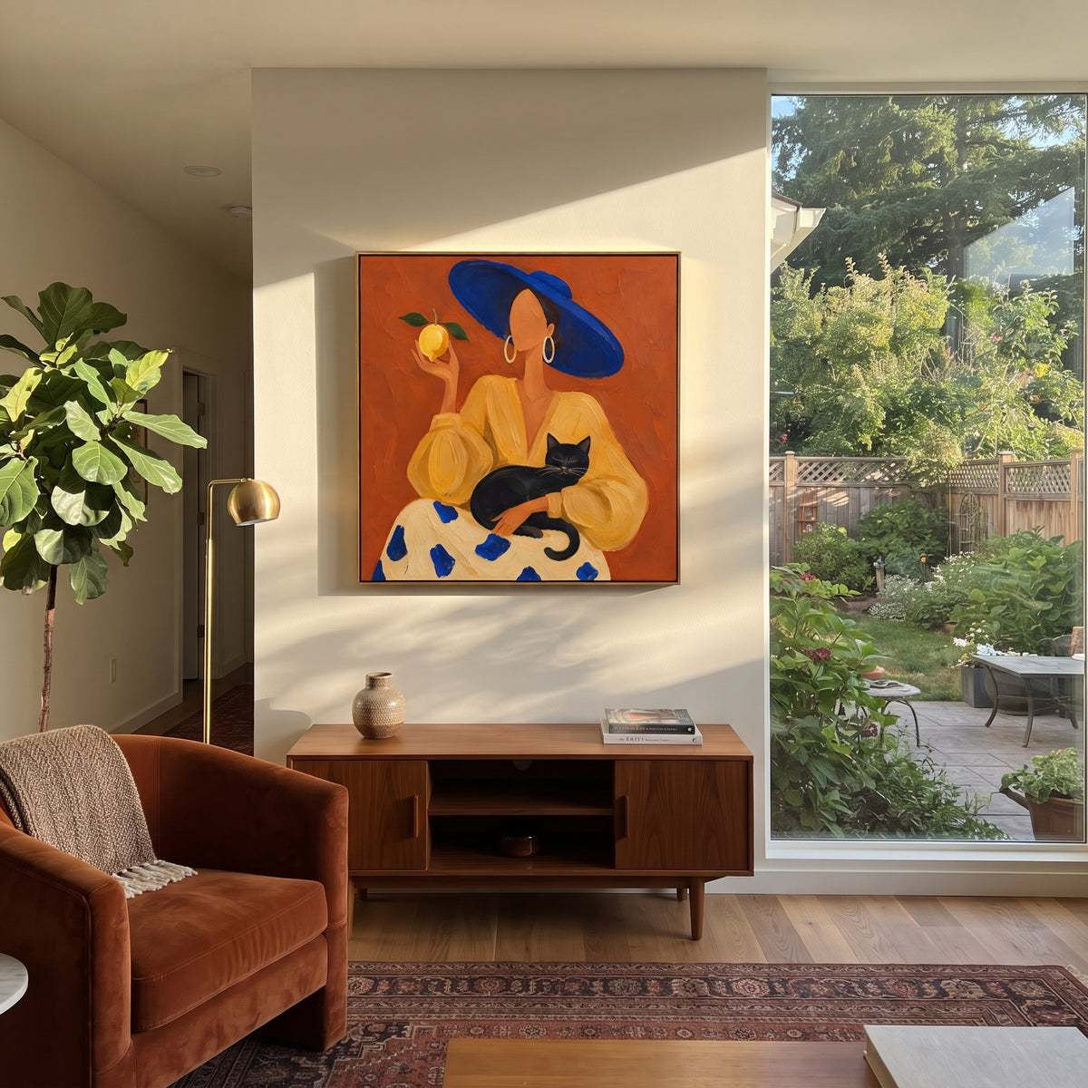 Blue Brim Keeps Secrets presented above a contemporary console