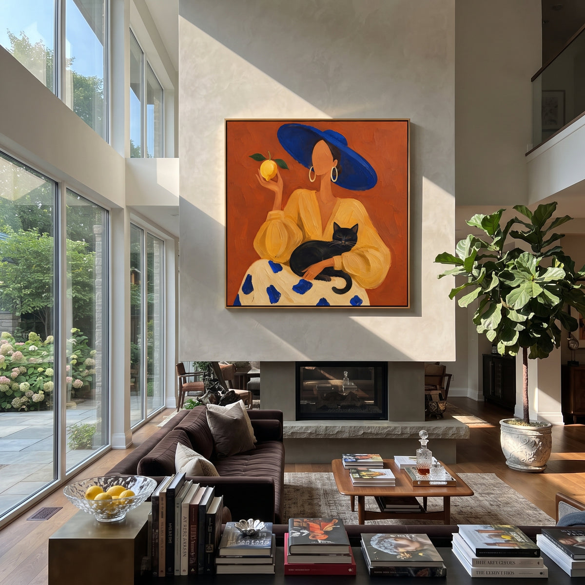 Blue Brim Keeps Secrets displayed as a Retro Modern room focal point