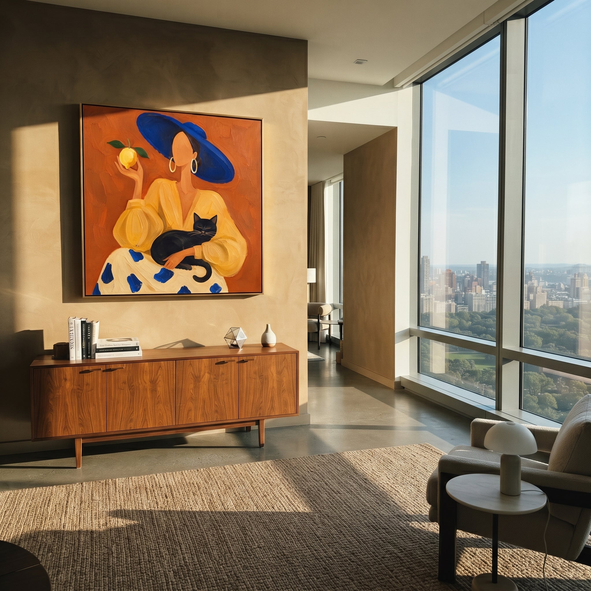 Blue Brim Keeps Secrets styled in a layered residential interior