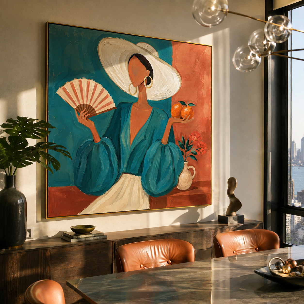 White Hat Cools Coral displayed in a warm contemporary interior