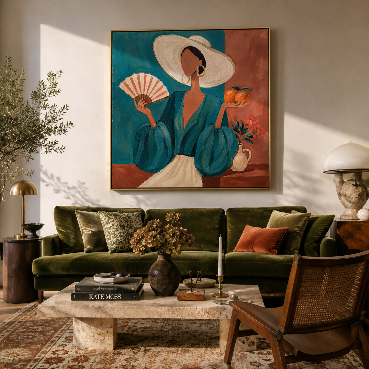 White Hat Cools Coral styled with neutral modern furnishings