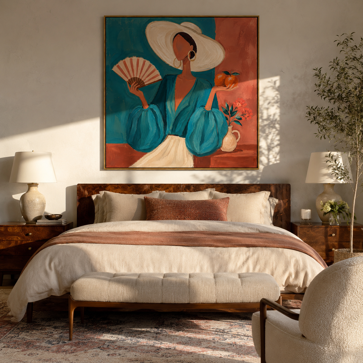 White Hat Cools Coral displayed as a Retro Modern room focal point