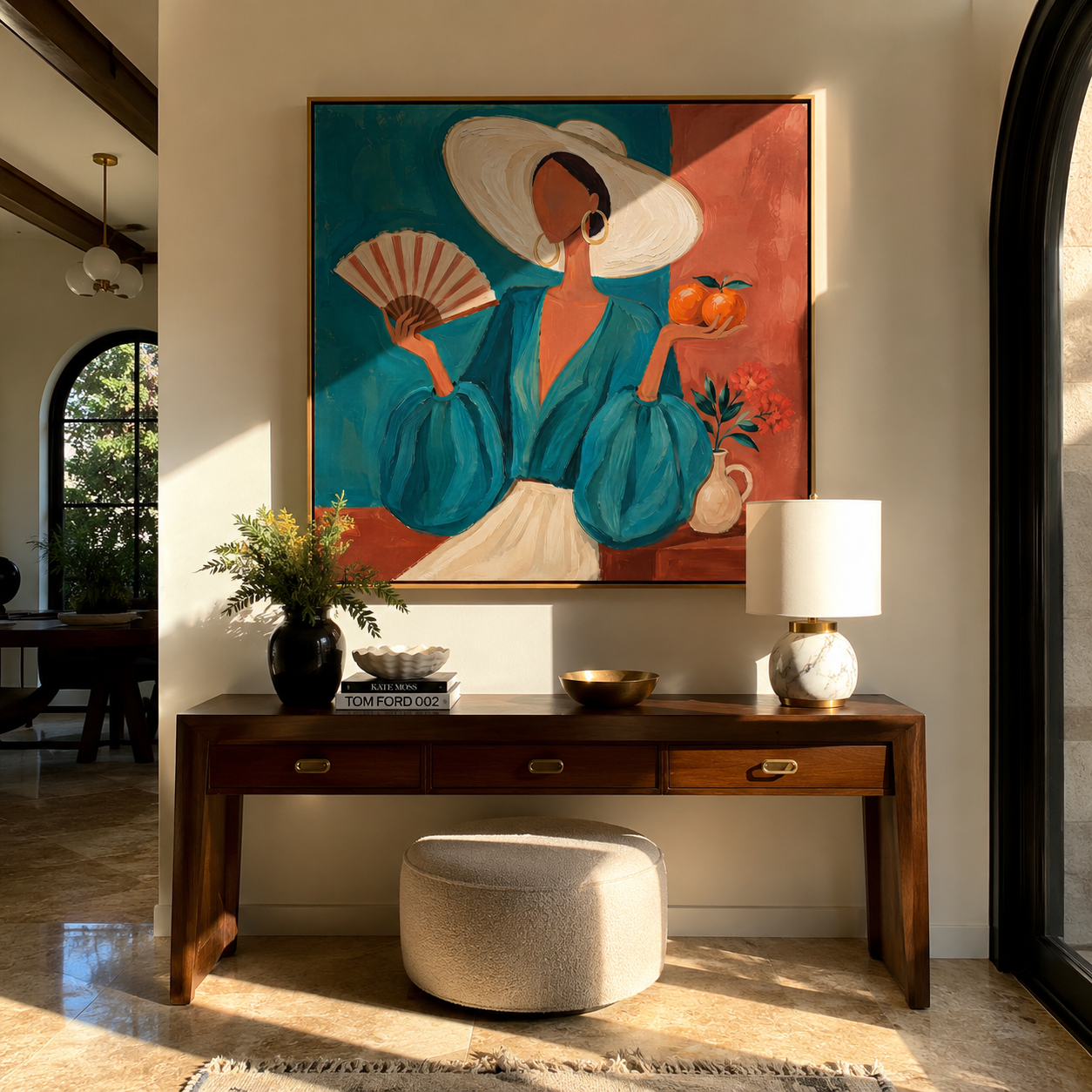 White Hat Cools Coral styled in a layered residential interior