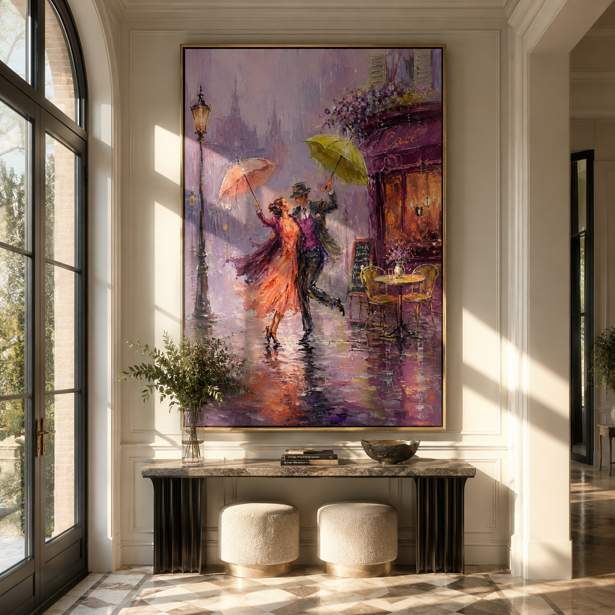 Two Umbrellas Share Violet displayed in a warm contemporary interior