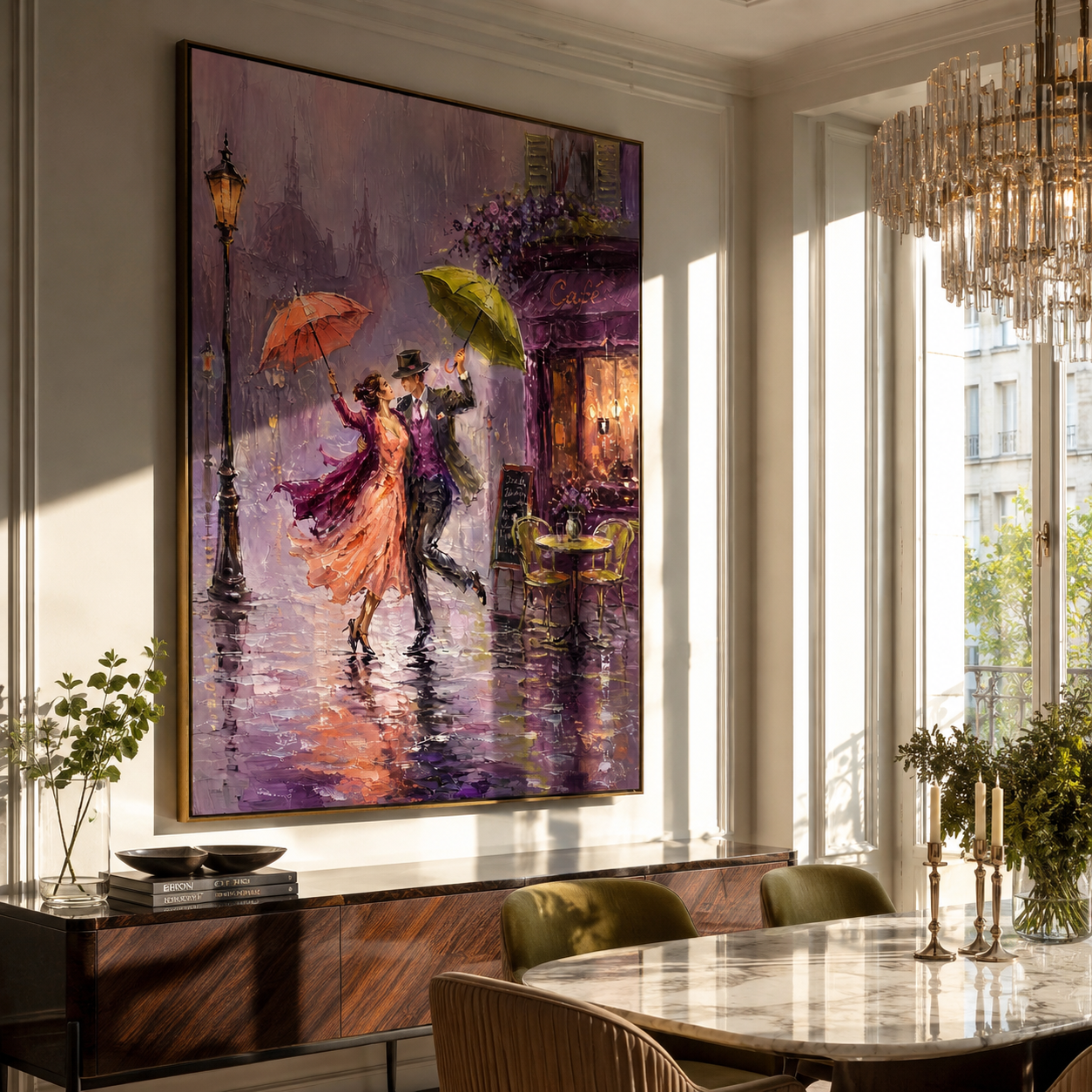 Two Umbrellas Share Violet styled with neutral modern furnishings