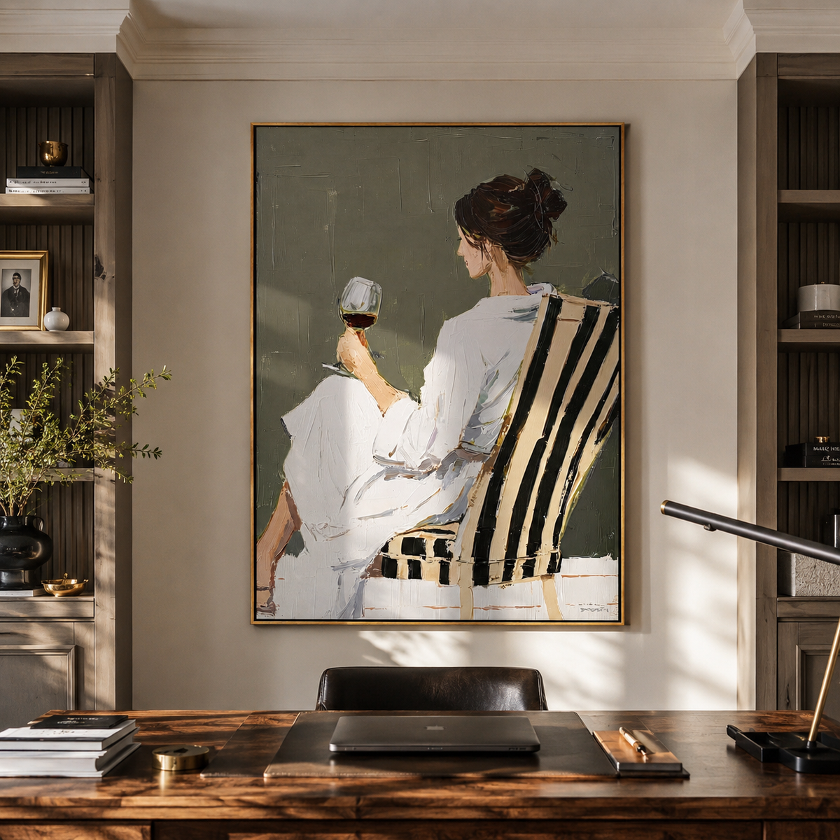 Glass Rests Above Stripes presented above a contemporary console