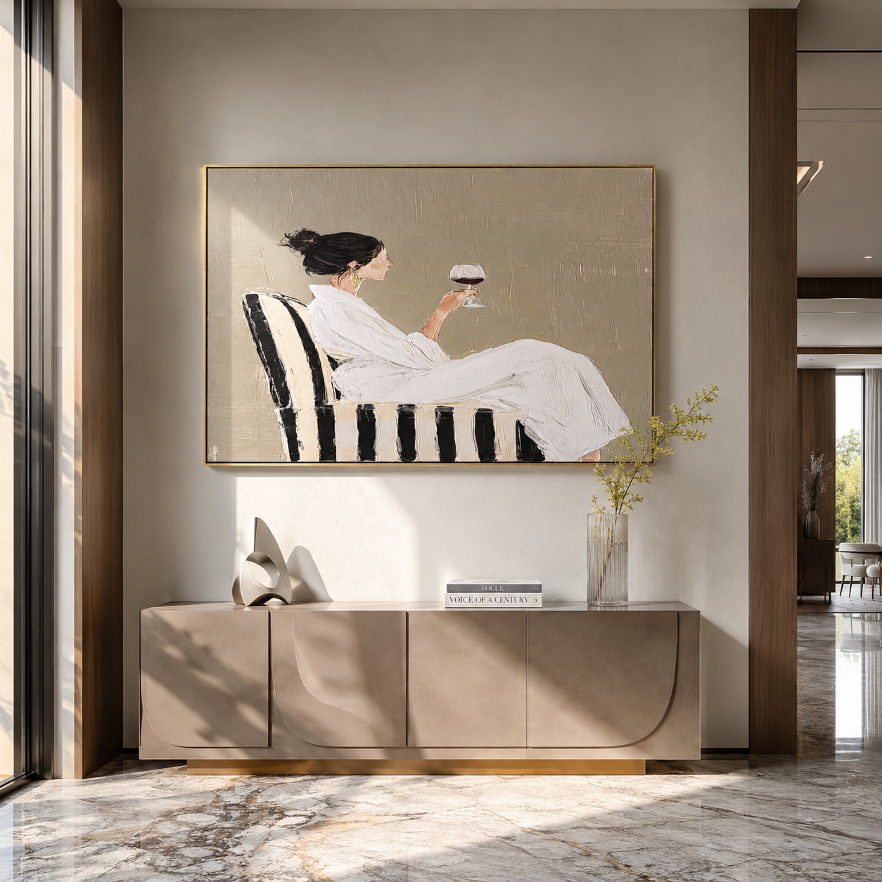 Wine Waits In White displayed in a warm contemporary interior