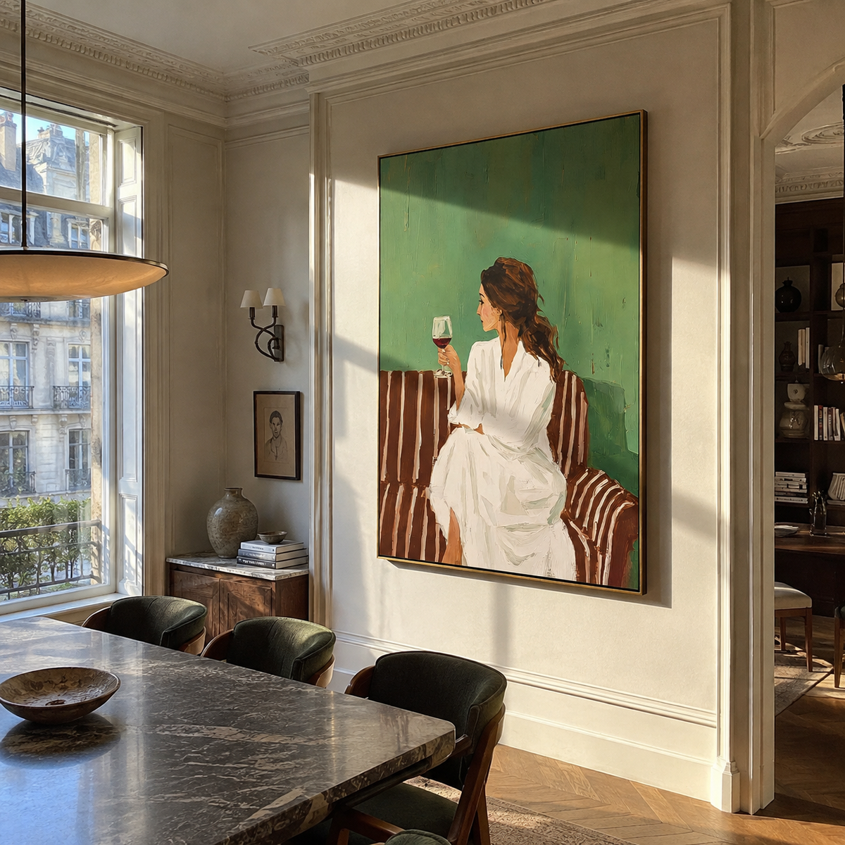 White Cup Faces Green styled in a layered residential interior