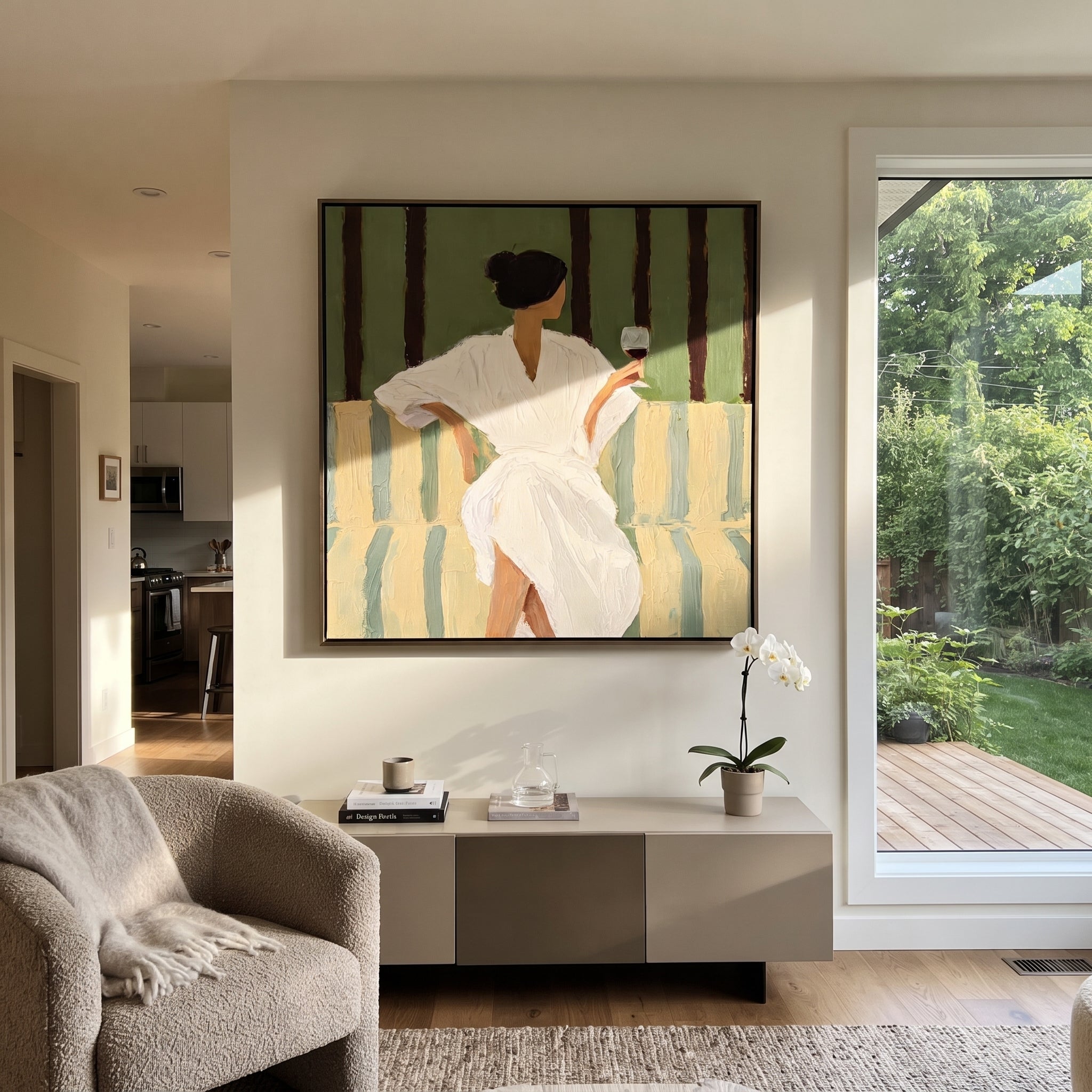 Striped Chair Guards Quiet styled with neutral modern furnishings