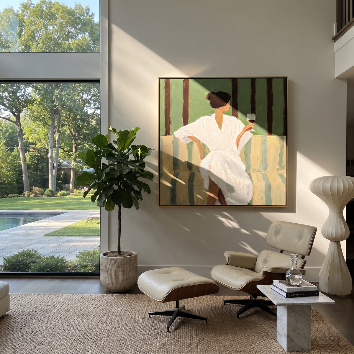 Striped Chair Guards Quiet displayed as a Retro Modern room focal point