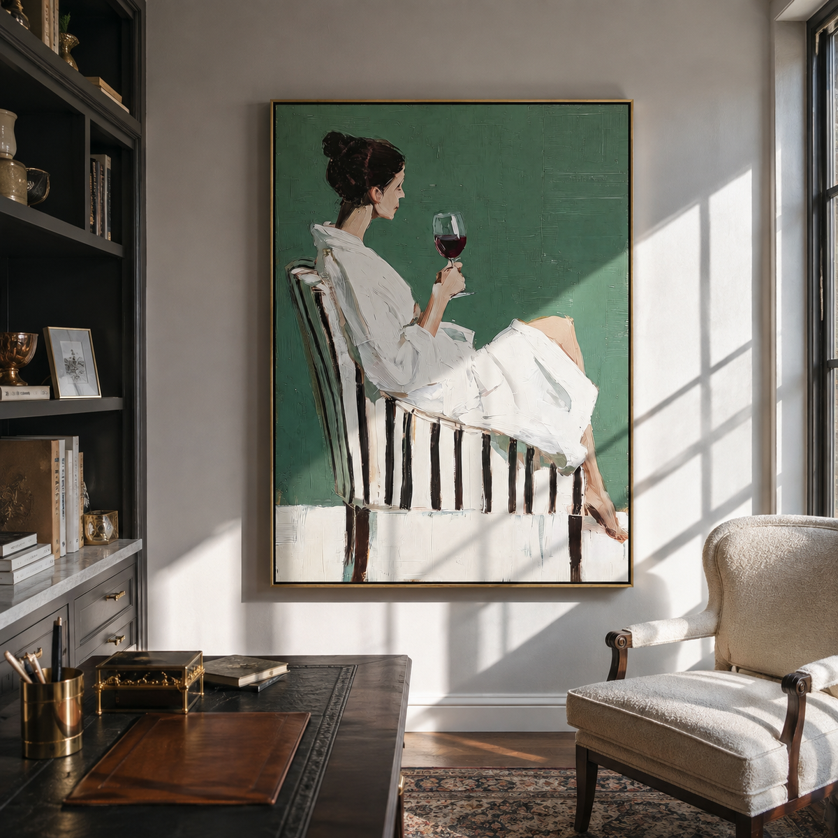 Red Wine Holds Evening displayed as a Retro Modern room focal point