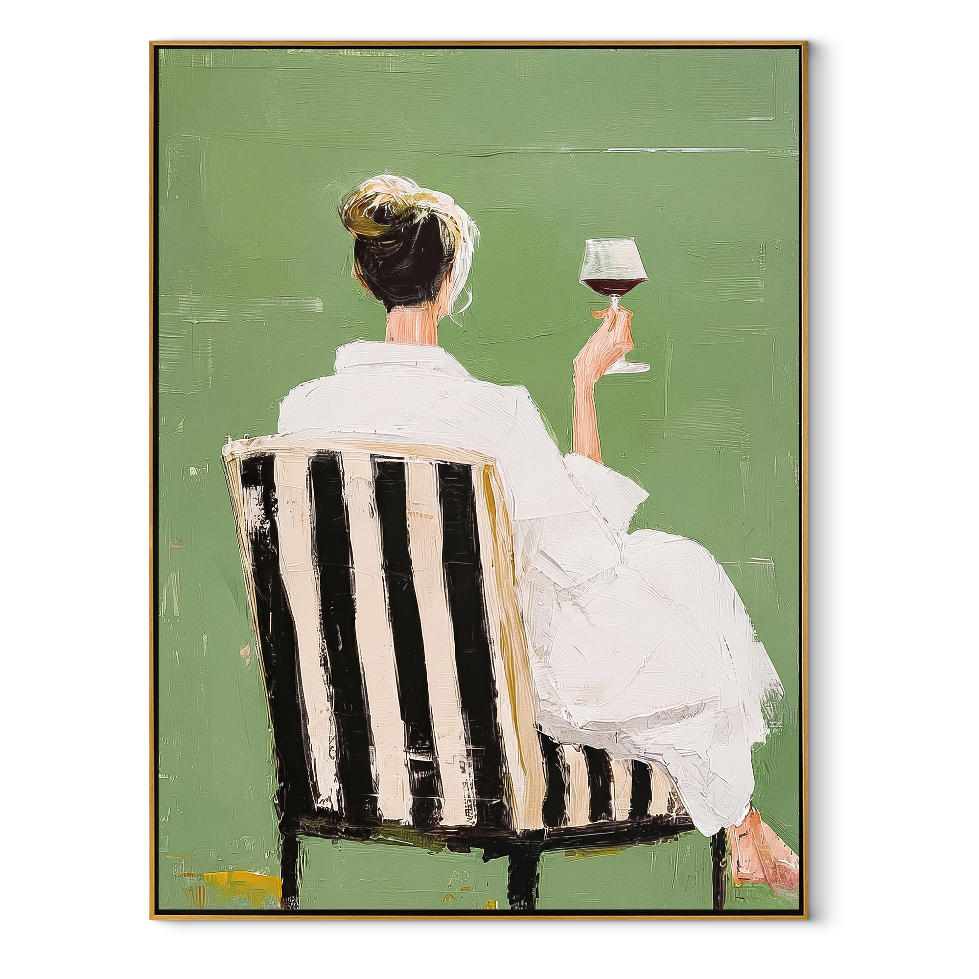 Wine Turns Toward Green textured figurative painting, vertical canvas artwork