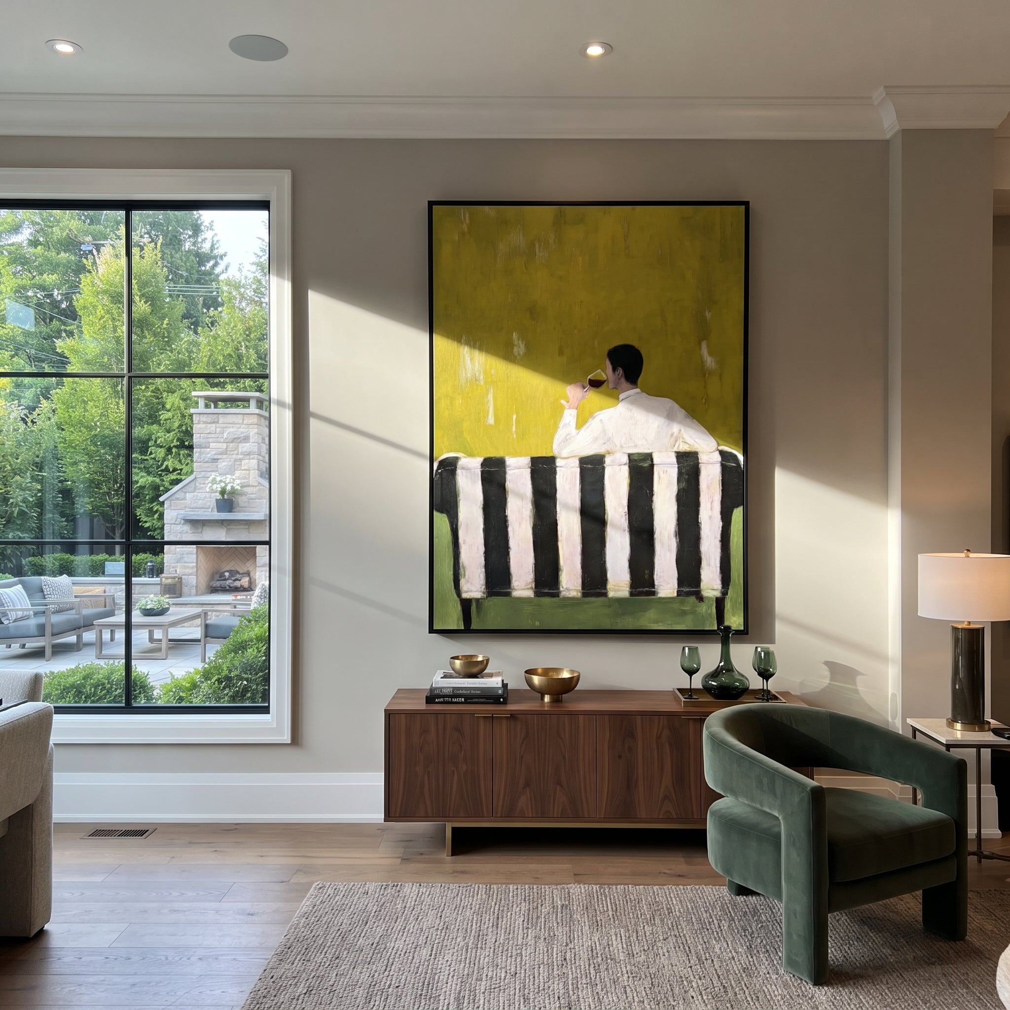 Small Figure Faces Mustard displayed in a warm contemporary interior