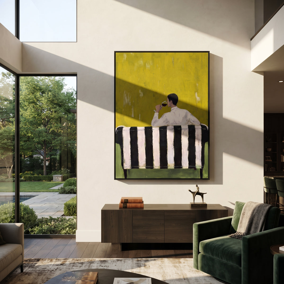 Small Figure Faces Mustard styled with neutral modern furnishings