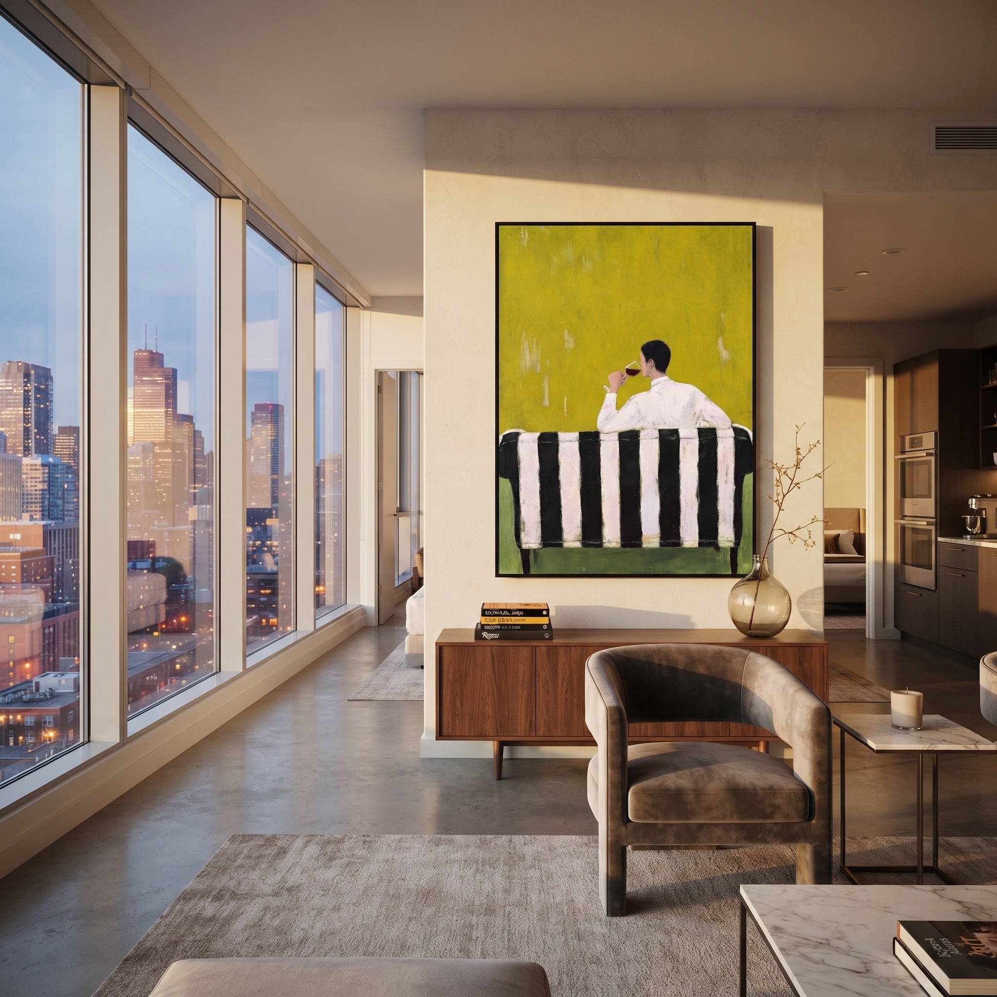 Small Figure Faces Mustard displayed as a Retro Modern room focal point