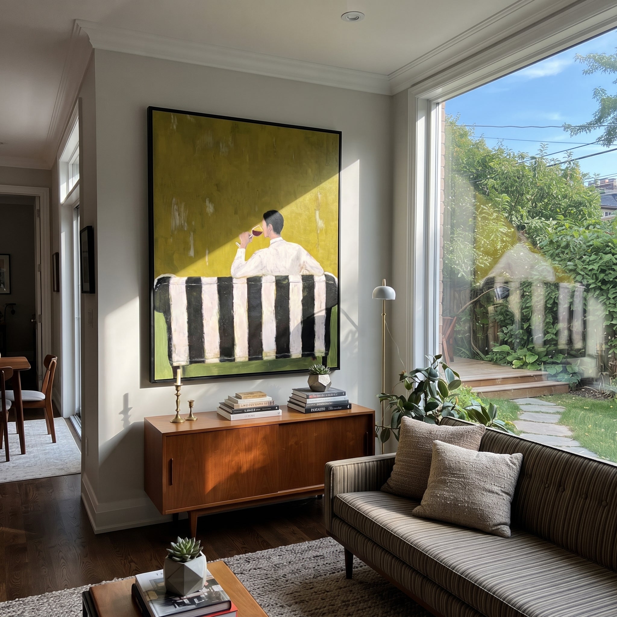 Small Figure Faces Mustard styled in a layered residential interior