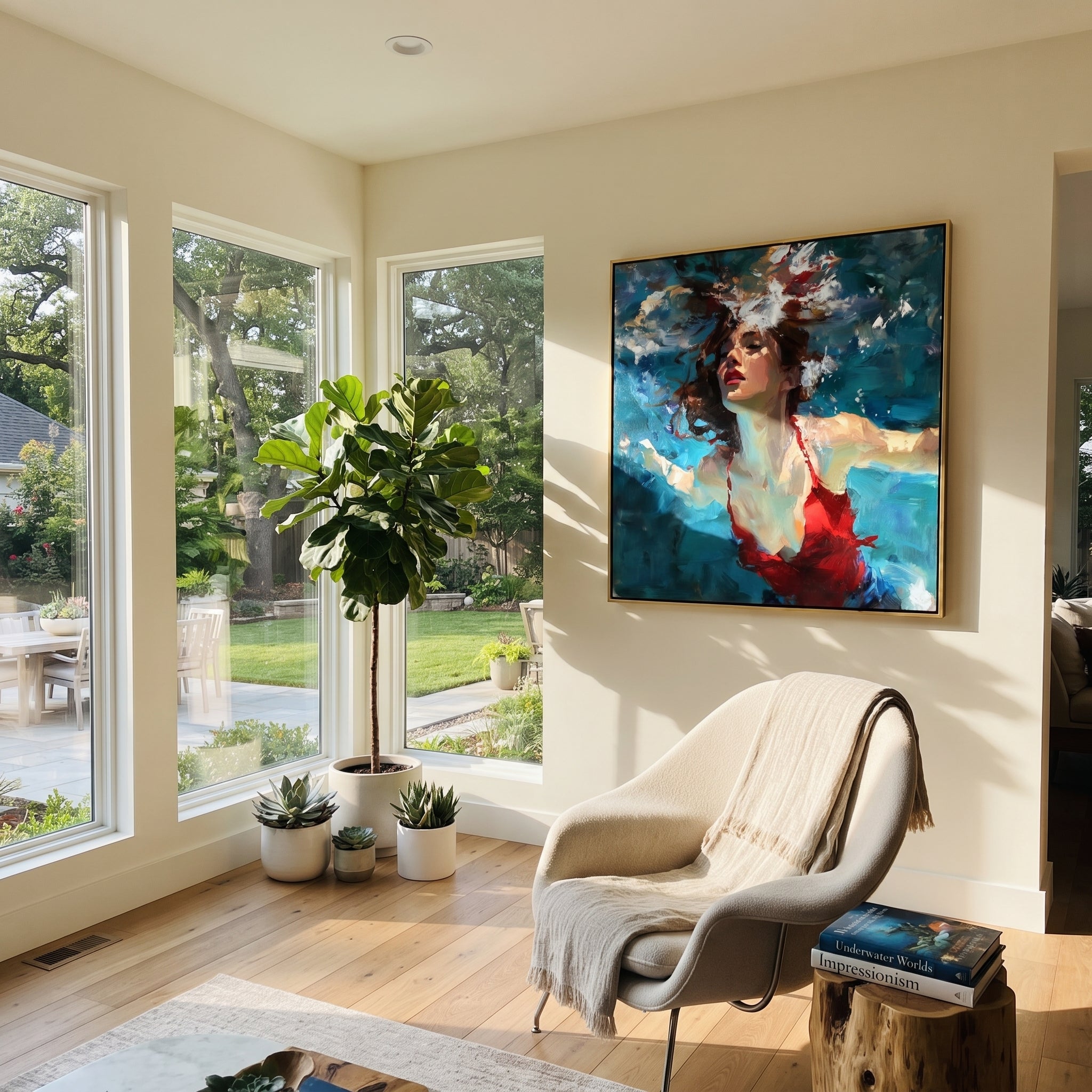 White Collar Meets Current displayed in a warm contemporary interior