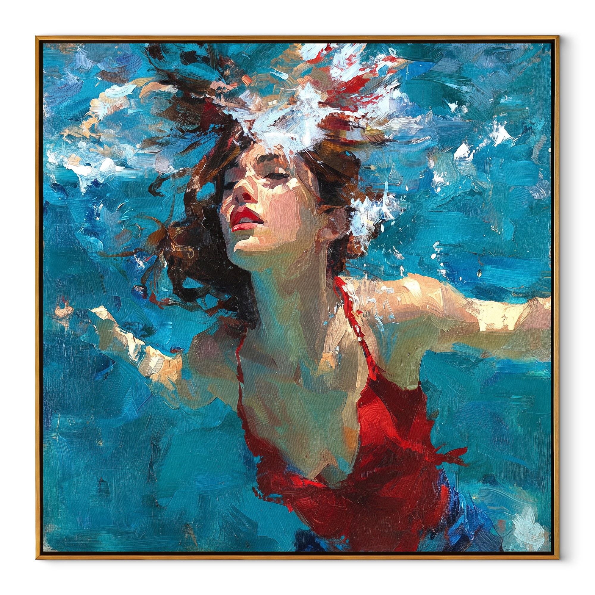 White Collar Meets Current textured figurative painting, square canvas artwork