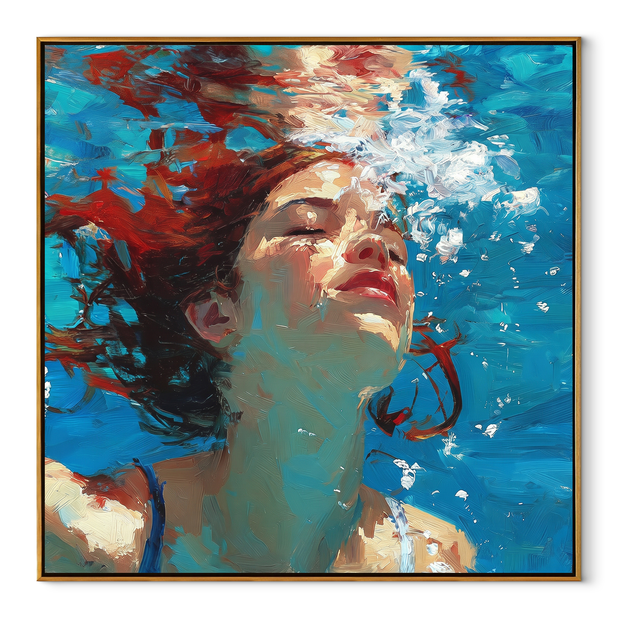 Closed Eyes Hold Tide textured figurative painting, square canvas artwork