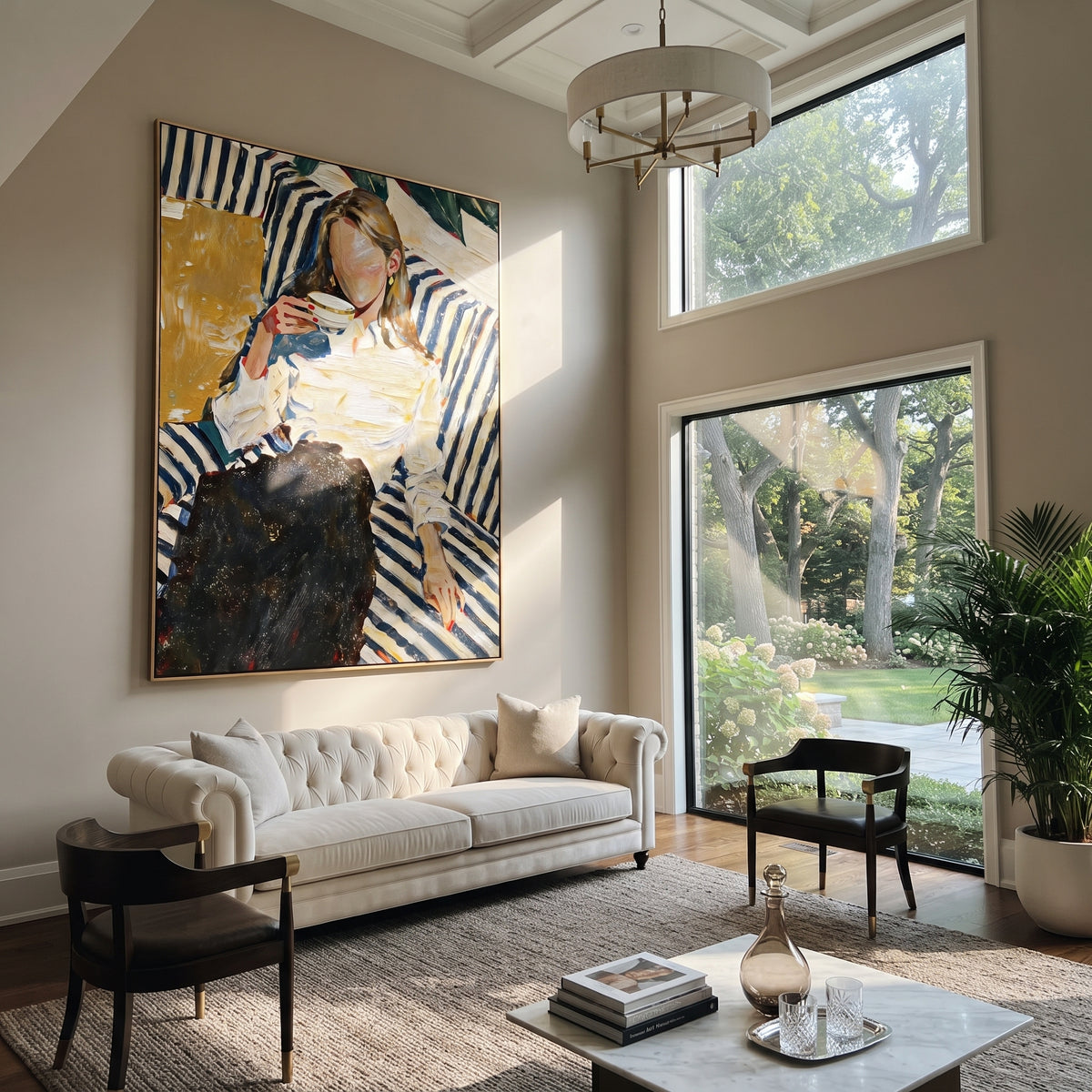 Blue Stripes Fold Inward displayed as a Retro Modern room focal point