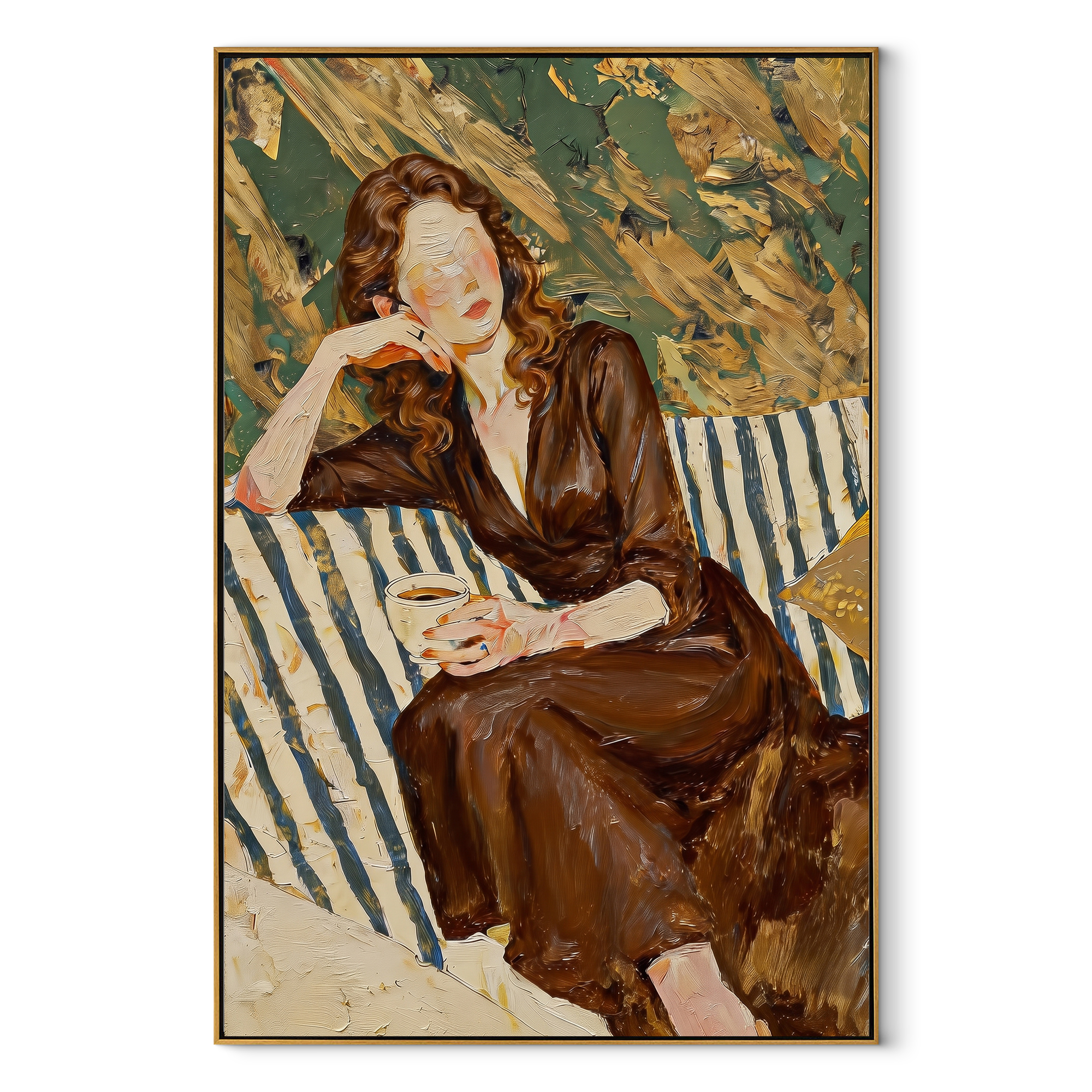 Red Hair Meets Ochre textured figurative painting, vertical canvas artwork