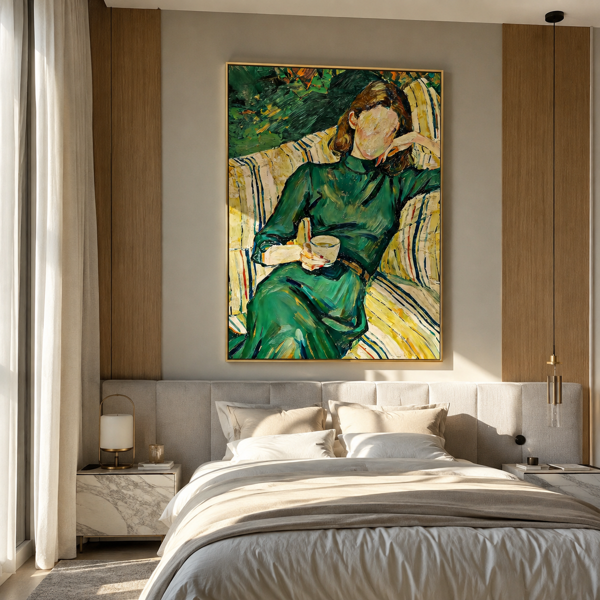 Green Robe Reads Slowly styled in a layered residential interior