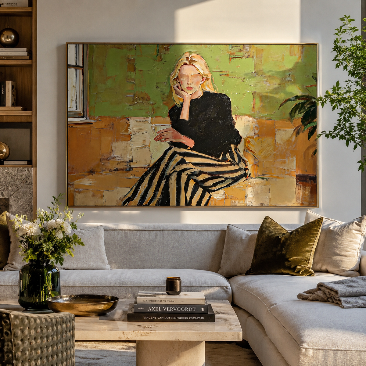 Black Skirt Crosses Green presented above a contemporary console