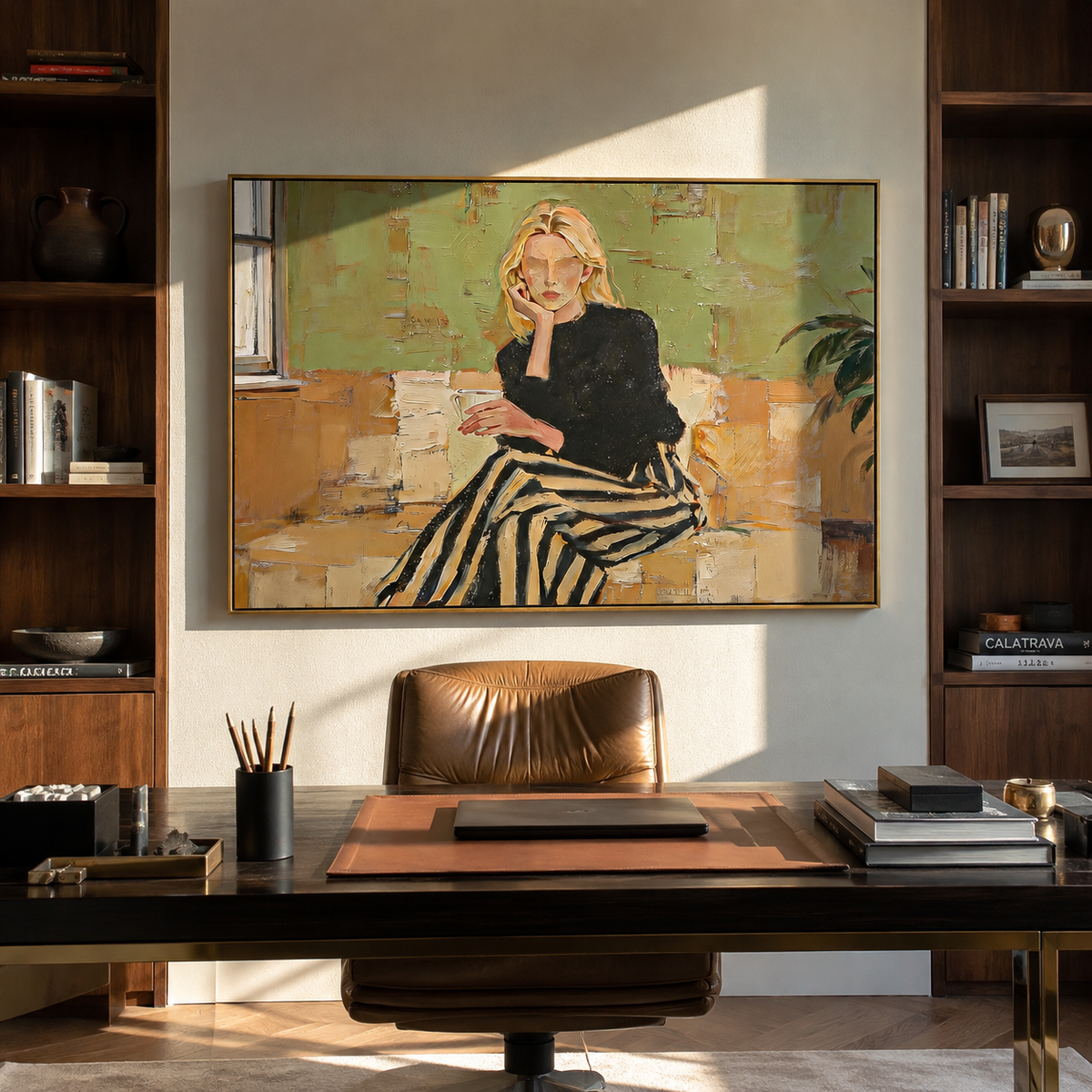 Black Skirt Crosses Green displayed as a Retro Modern room focal point