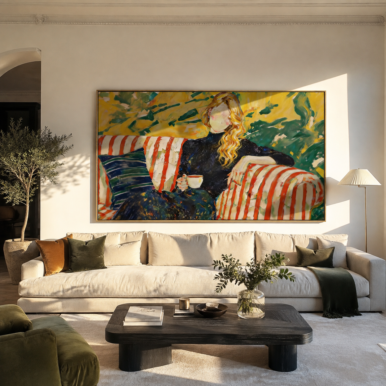 Striped Rest Meets Garden displayed as a Retro Modern room focal point