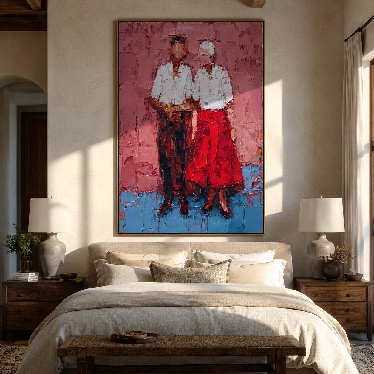 Two Women Wear Scarlet styled in a layered residential interior